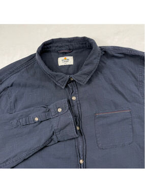 Men's Marine Layer Navy Casual Button Down Shirt Textured Stitch Large
